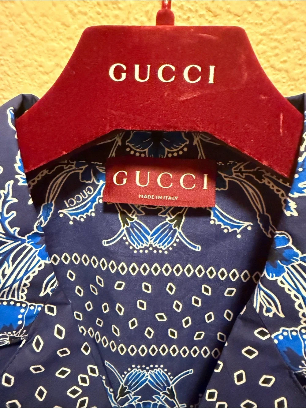 New Authentic Gucci Logo Button Up Floral Shirt Navy White Size IT 52 / US L
